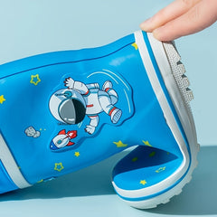 Men's Cartoon Astronauts Pattern Rain Boots Non-slip Waterproof Shoes