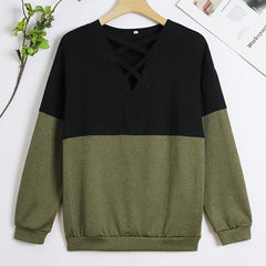 Block Long Sleeve Sports T shirts V neck Casual Running Tops Women's Tops
