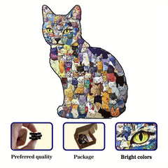 Wooden Cat Puzzle - Irregular Kittens Shape, Stress Relief Game