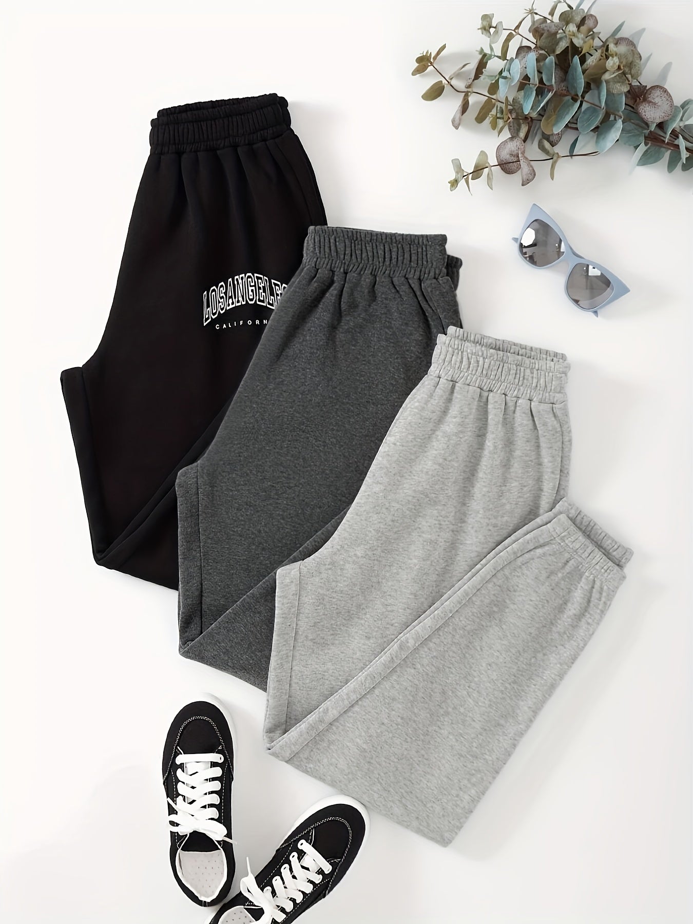 3pcs Letter Print Lounge Pants Soft Elastic Waistband Womens Loungewear