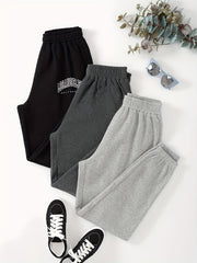 3pcs Letter Print Lounge Pants Soft Elastic Waistband Womens Loungewear