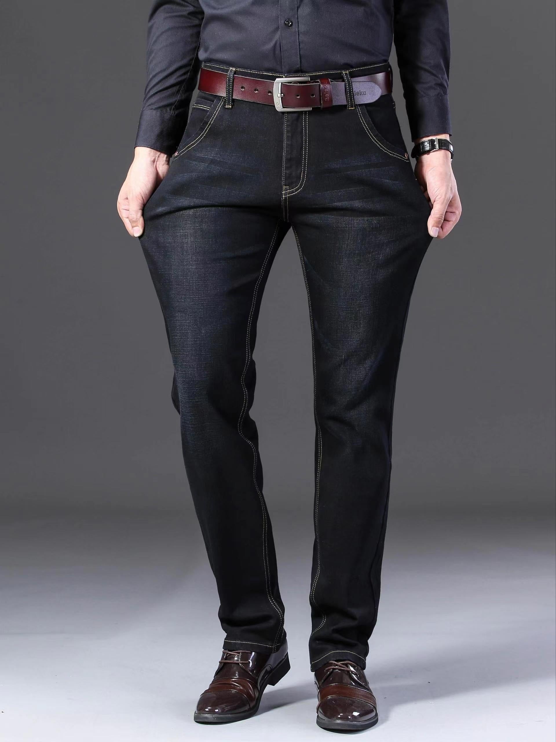 Men's Retro Slim Stretch Jeans Mid Waist Zipper Denim Pants
