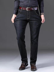 Men's Retro Slim Stretch Jeans Mid Waist Zipper Denim Pants