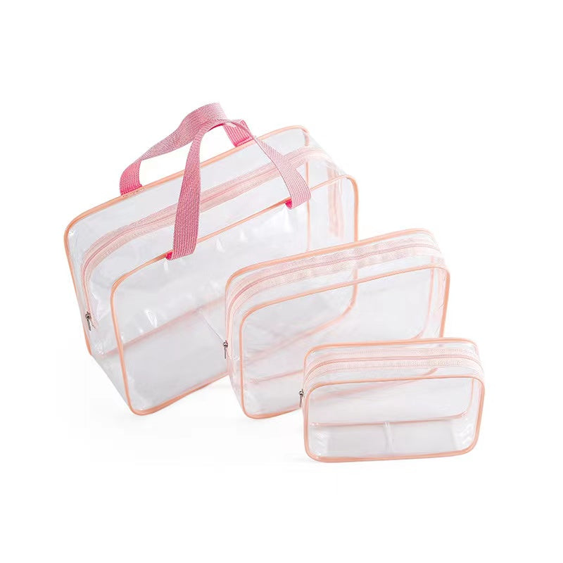 3Pcs Clear Cosmetics Toiletry Bag Portable PVC Travel Wash Storage Grey Pink