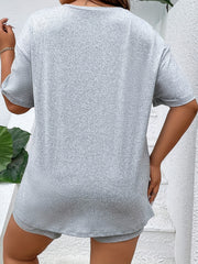 Casual Lounge Set Women's Plus Tee & Shorts Pajama Set