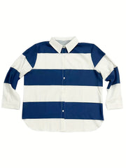 Colorblock Stripe Print Button Up Long Sleeve Blouse