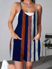 Striped Print Spaghetti Strap Romper Vintage Sleeveless Romper