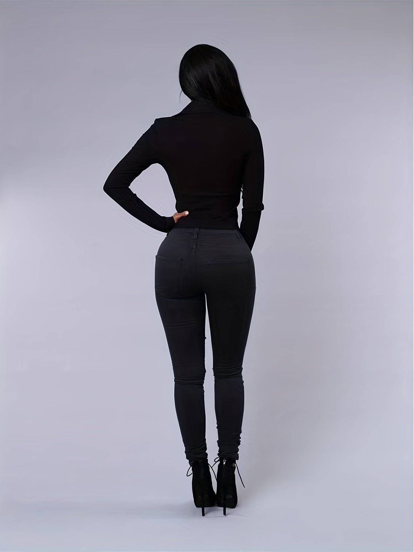 Solid Ripped High Stretch Skinny Jeans
