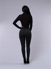 High Strech Distressed Jeans Solid Slim Fit Denim Pants Women's Jeans