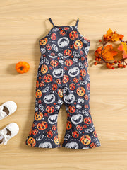 Cute Pumpkin Print Suspender Pants for Baby Girl's Halloween Costume