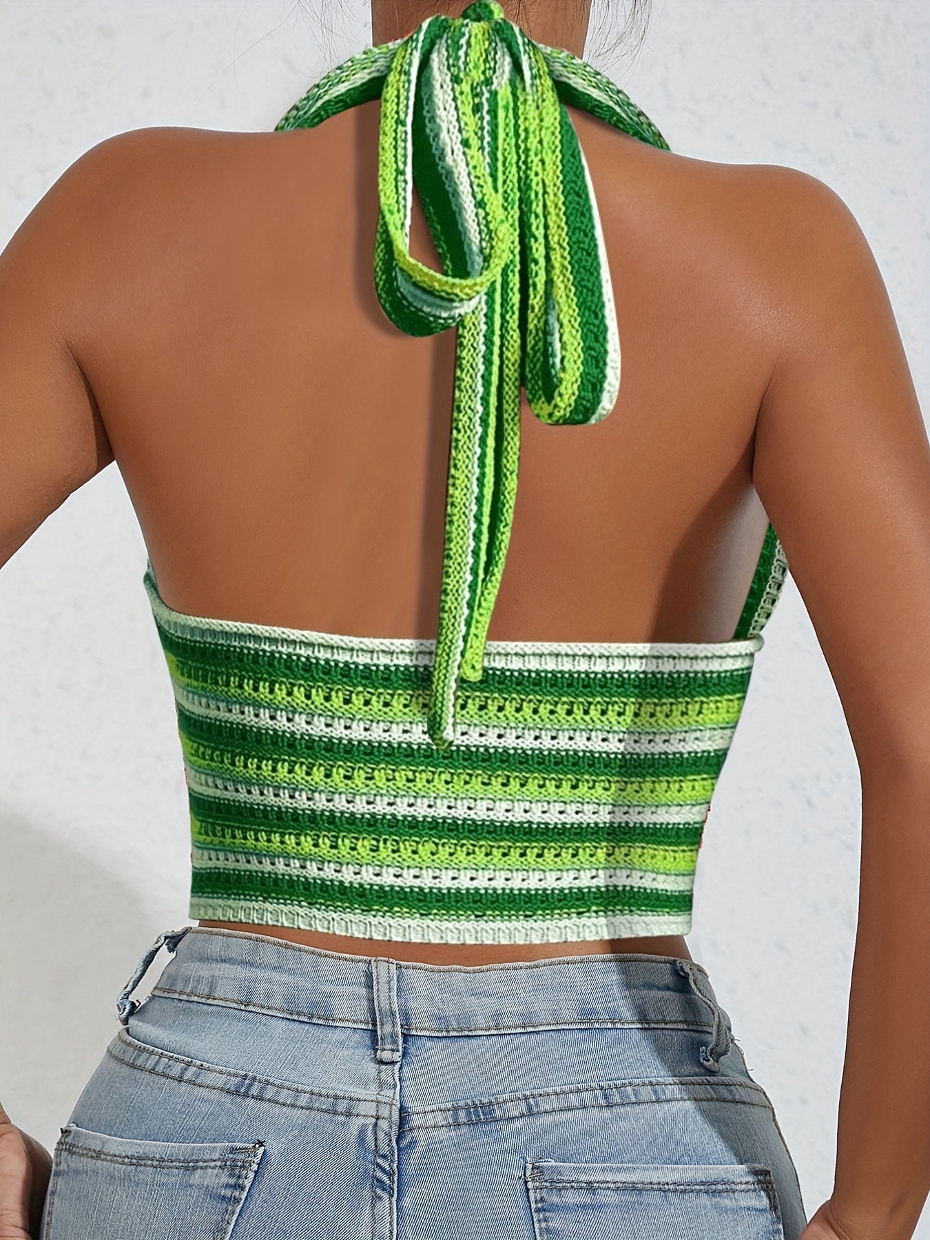 Striped Halter Crop Top Sleeveless Women's Clothing