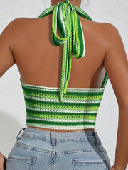 Striped Halter Crop Top Sleeveless Women's Clothing