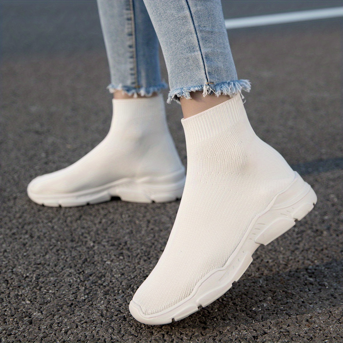 Women's Breathable Knit Mid Top Slip On Shoes