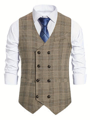 Plaid Double Breasted Men's Retro Suit Vest