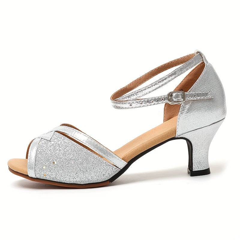 Women's Latin Sandals with Chunky Low Heels & Ankle Straps