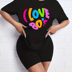 2pcs Letter Graphic T shirts & Solid Shorts Women's Activewear