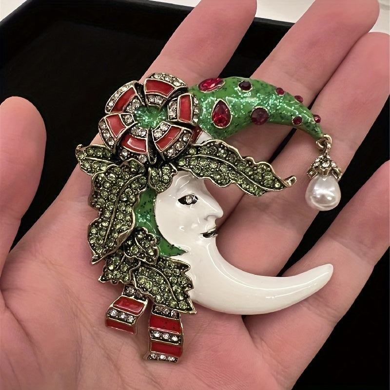 Romantic Flower Moon Brooch for Women Men Unisex Beauty Luxurty Moon Pin