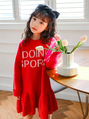 Girls Comfy Letter Print Sweater Dress Warm Longline Dress Kids Clothes