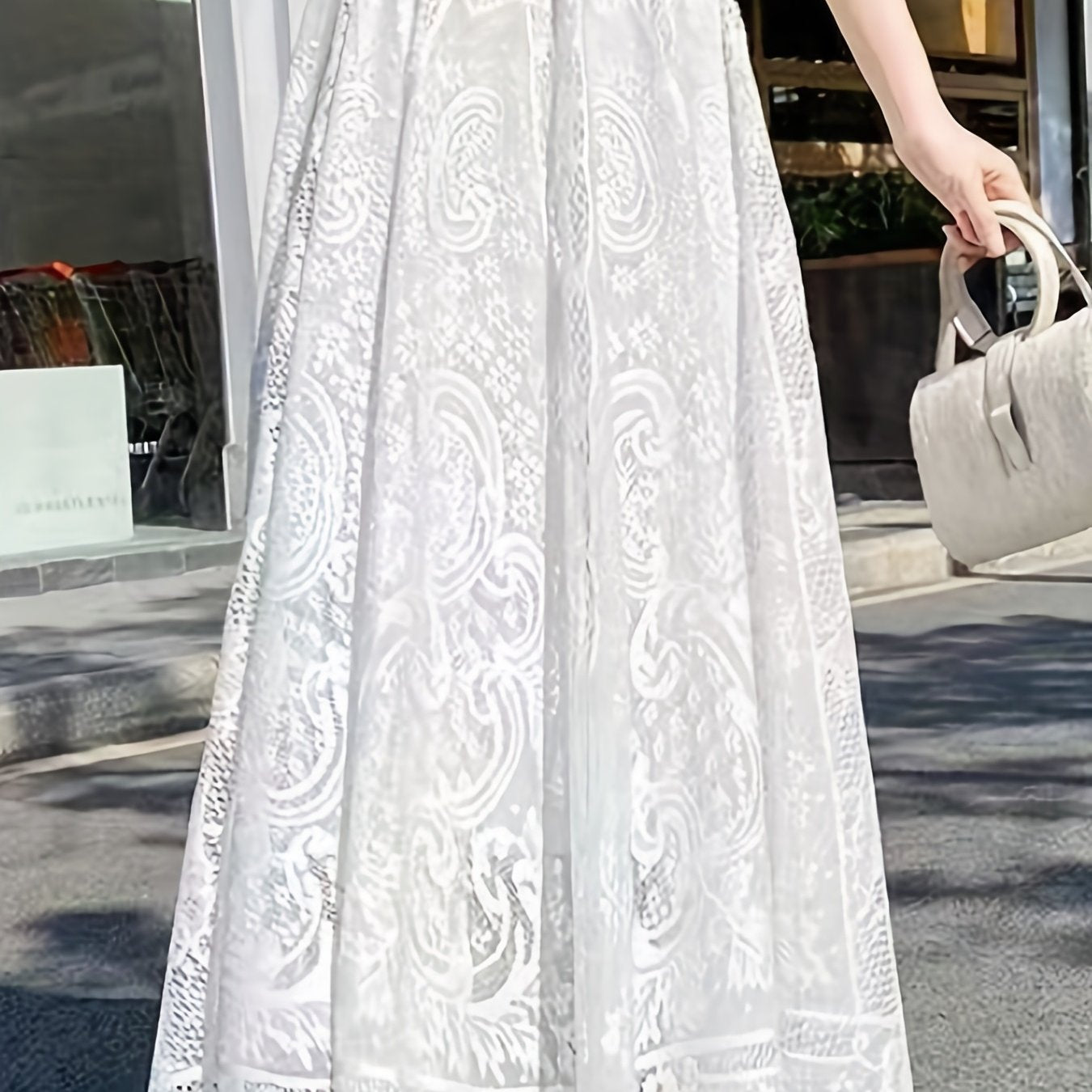 Lace Baroque Print Maxi Skirt - Solid Pleated Women's Clothing