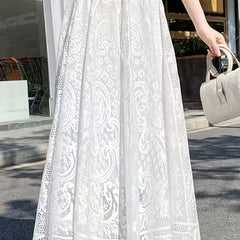 Lace Baroque Print Maxi Skirt - Solid Pleated Women's Clothing
