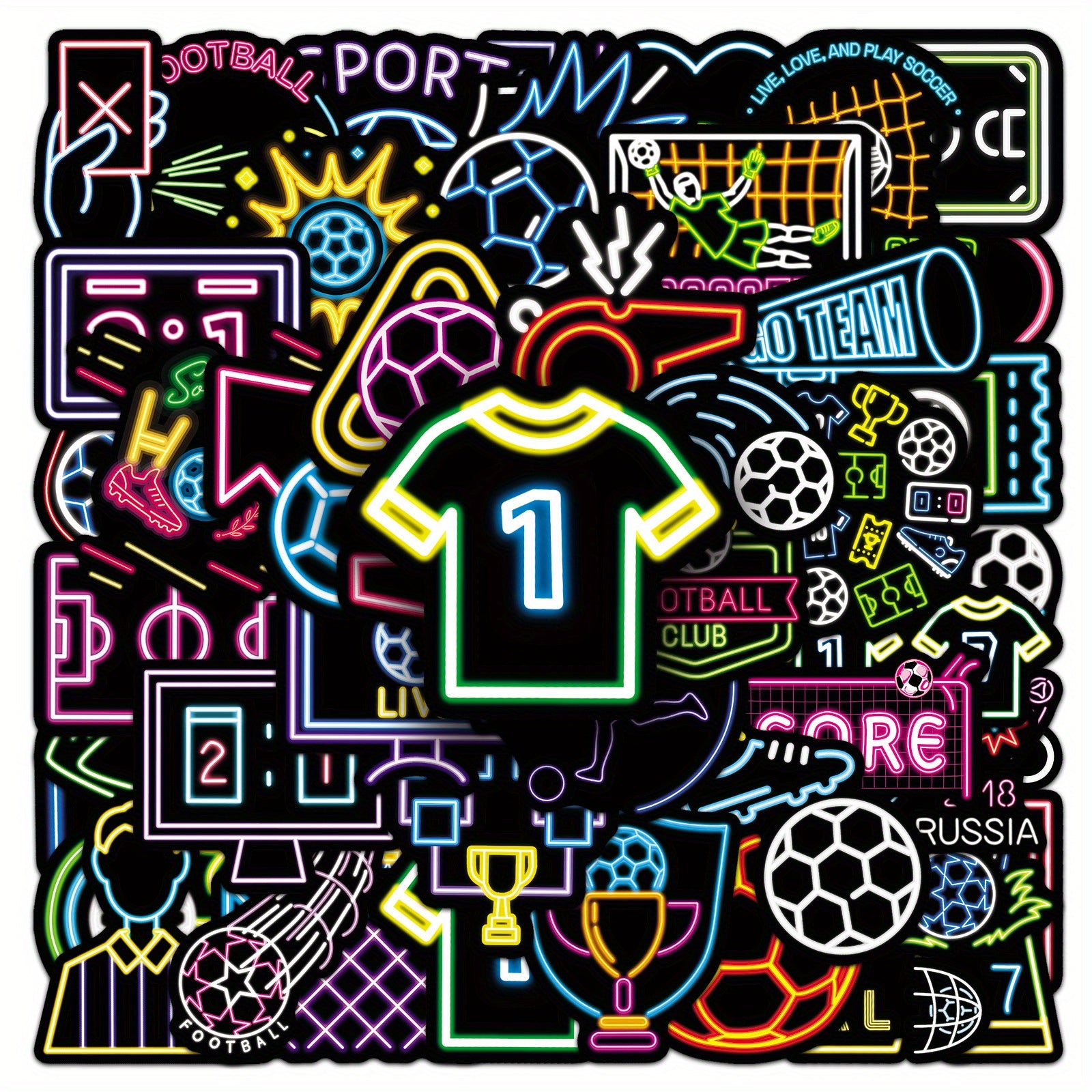 50pcs Neon Football Stickers for DIY Luggage Sports Decor