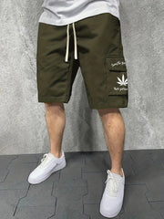 Men's Letter And Leaves Graphic Casual Sports Loose Pocket Elastic Waist Drawstr