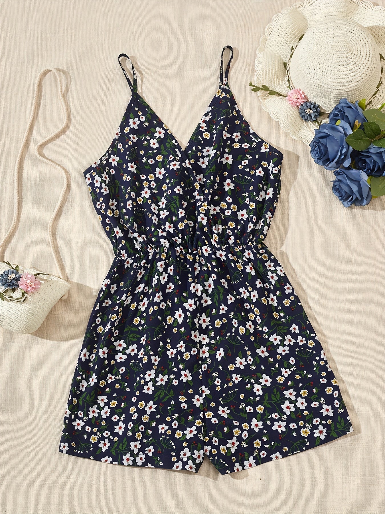 Floral V Neck Romper Cami Jumpsuit for Women