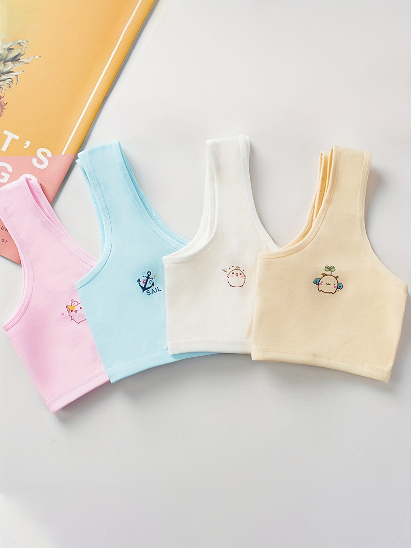 4pcs Girls Cartoon Bras Vests for Primary School Students