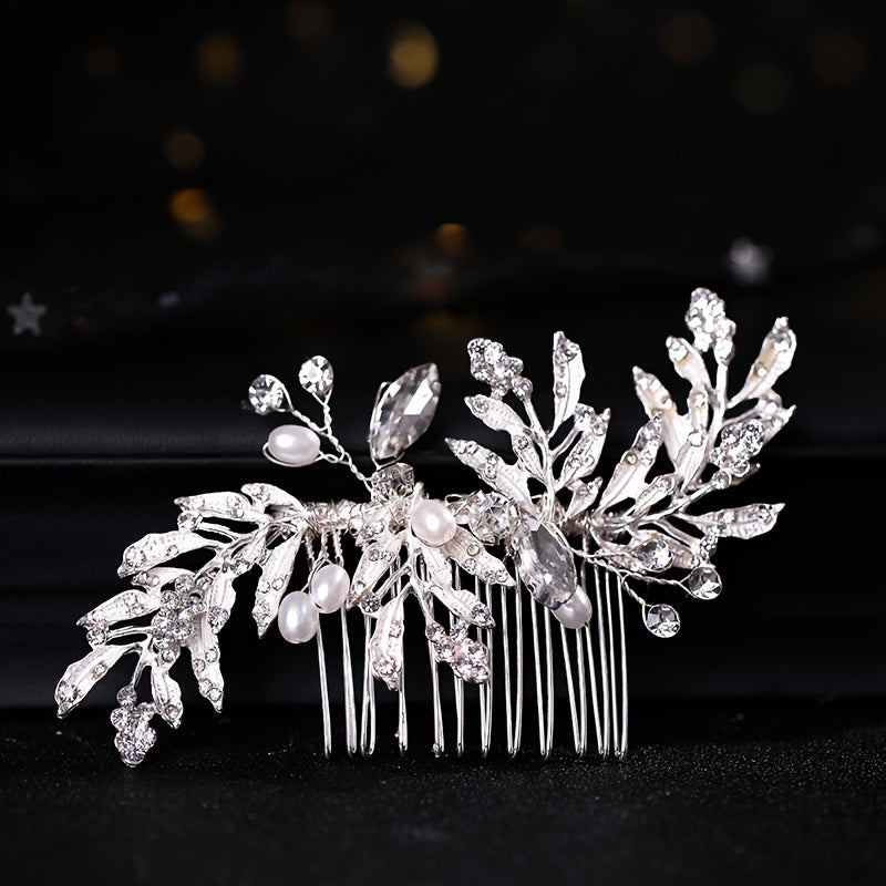 Leaf Faux Pearl Rhinestone Bridal Hair Comb Wedding Hair Accessories