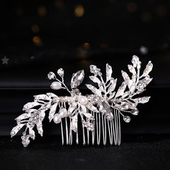 Leaf Faux Pearl Rhinestone Bridal Hair Comb Wedding Hair Accessories