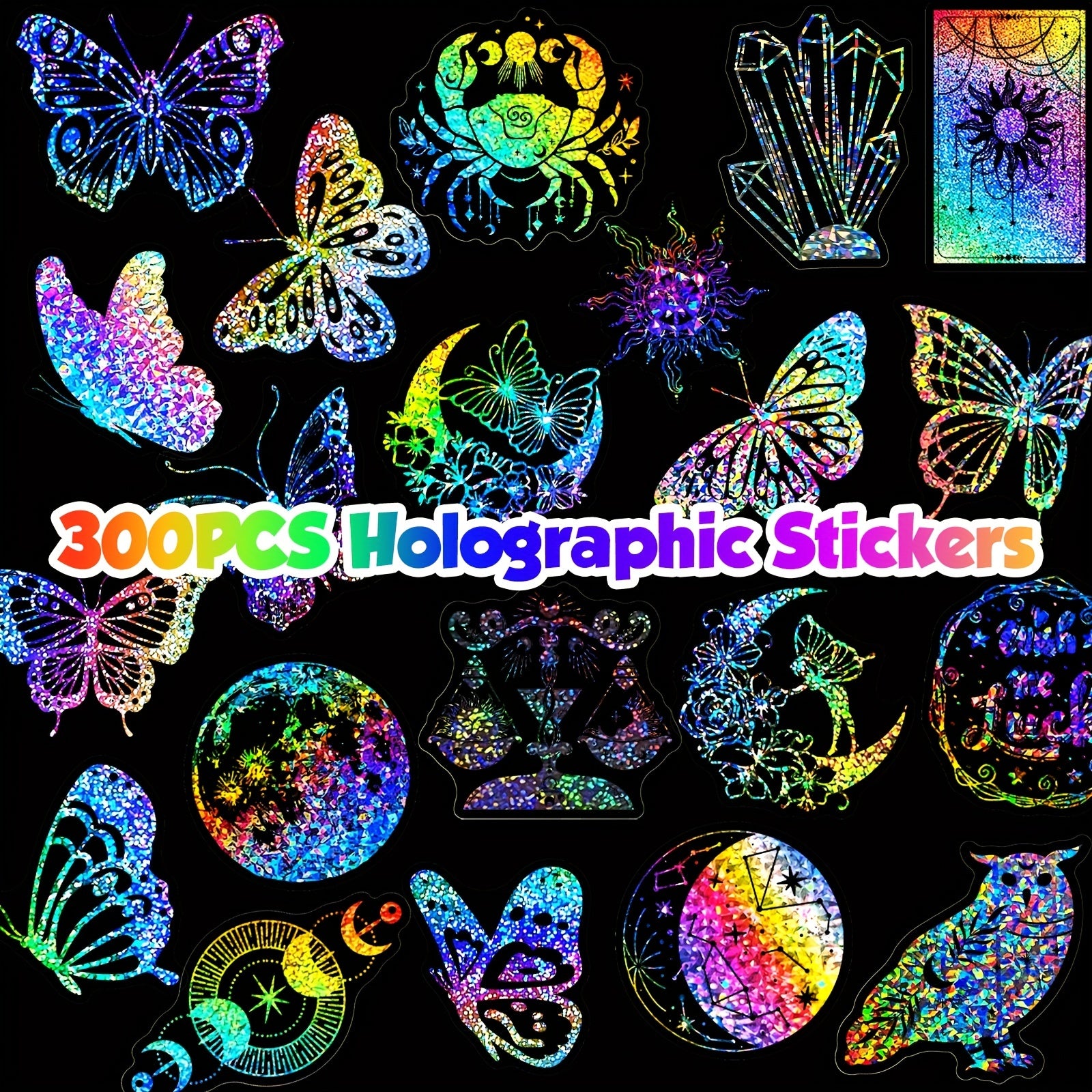 300pcs Holographic Resin Stickers Magic World Butterfly Theme