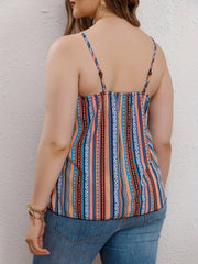 Striped Print Button Decor V Neck Tie Front Cami Top