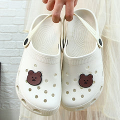 Women's Bear Decor Clogs Breathable Hole Non-slip Beach Slippers