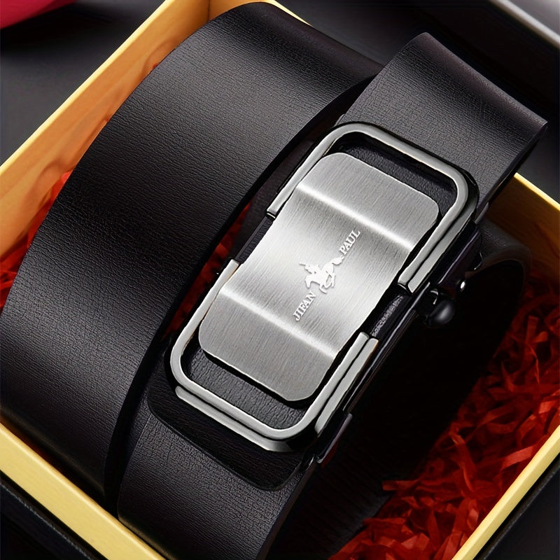 Men's Silver Grey PU Leather Belt Smooth Buckle
