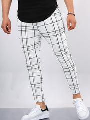 Men's Plaid Print Slim Fit Pants for Autumn/Spring