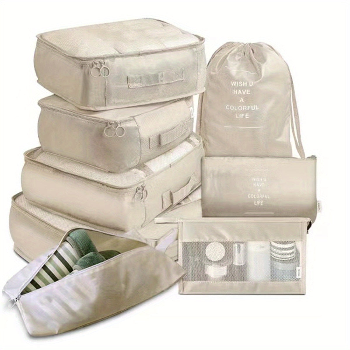 8-Piece Travel Cubes Set Lightweight Luggage Storage with Shoe Bag