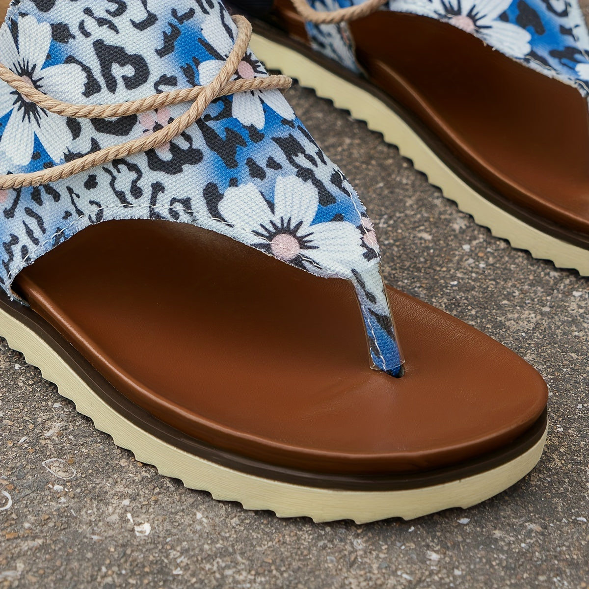 Floral Leopard Print Thong Sandals Women Comfy Anti-slip Flat Sandals