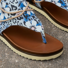 Floral Leopard Print Thong Sandals Women Comfy Anti-slip Flat Sandals
