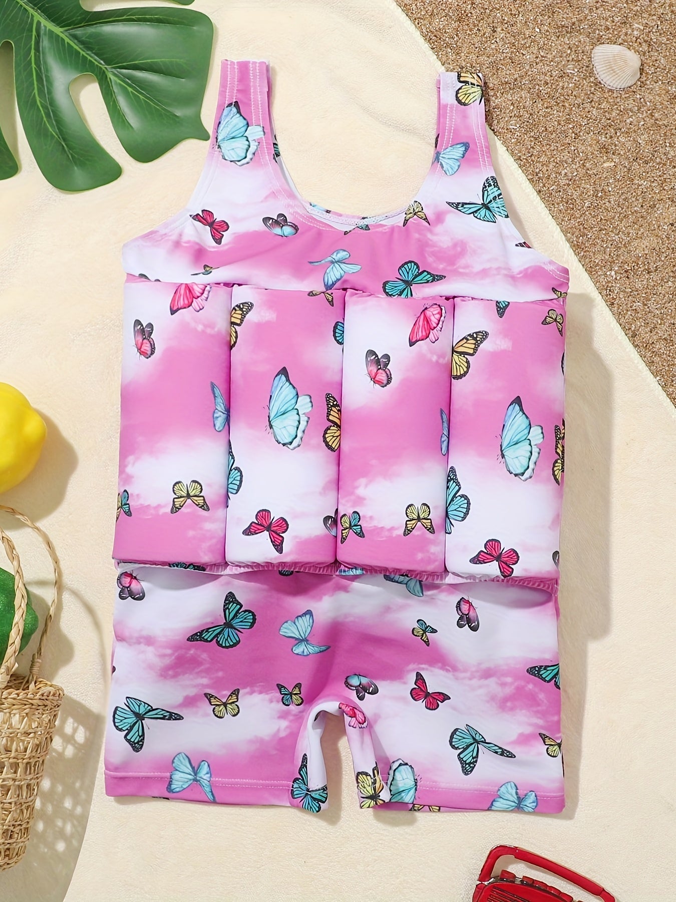 Girls Buoyancy Swimsuit One-piece Short Sleeve Swimwear