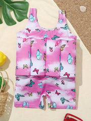 Girls Buoyancy Swimsuit One-piece Short Sleeve Swimwear
