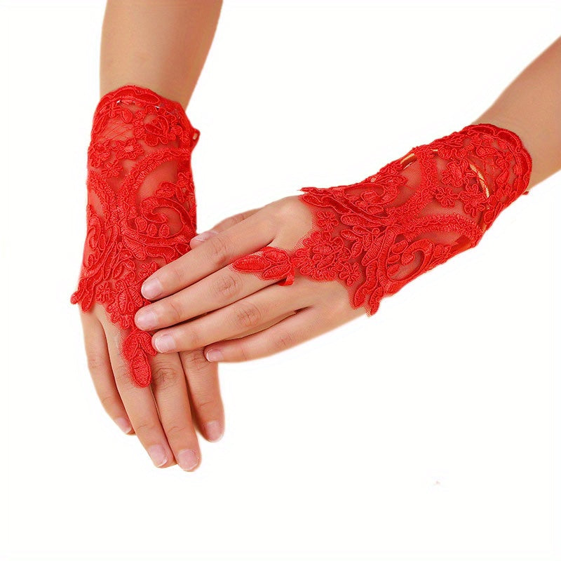 Vintage Lace Embroidery Gothic Fingerless Gloves for Women Girls