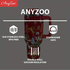 Anyzoo 40oz Christmas Stainless Steel Water Cup Leakproof Bottle