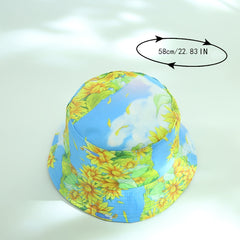 Sunflower Print Bucket Hat Reversible Sunscreen Beach Hats Fisherman Cap