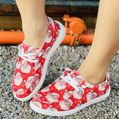 Women's Santa Claus Print Canvas Shoes Christmas Lace Up Outdoor