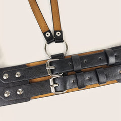 Punk Body Harness Belt PU Leather Double Pin Buckle Waistband