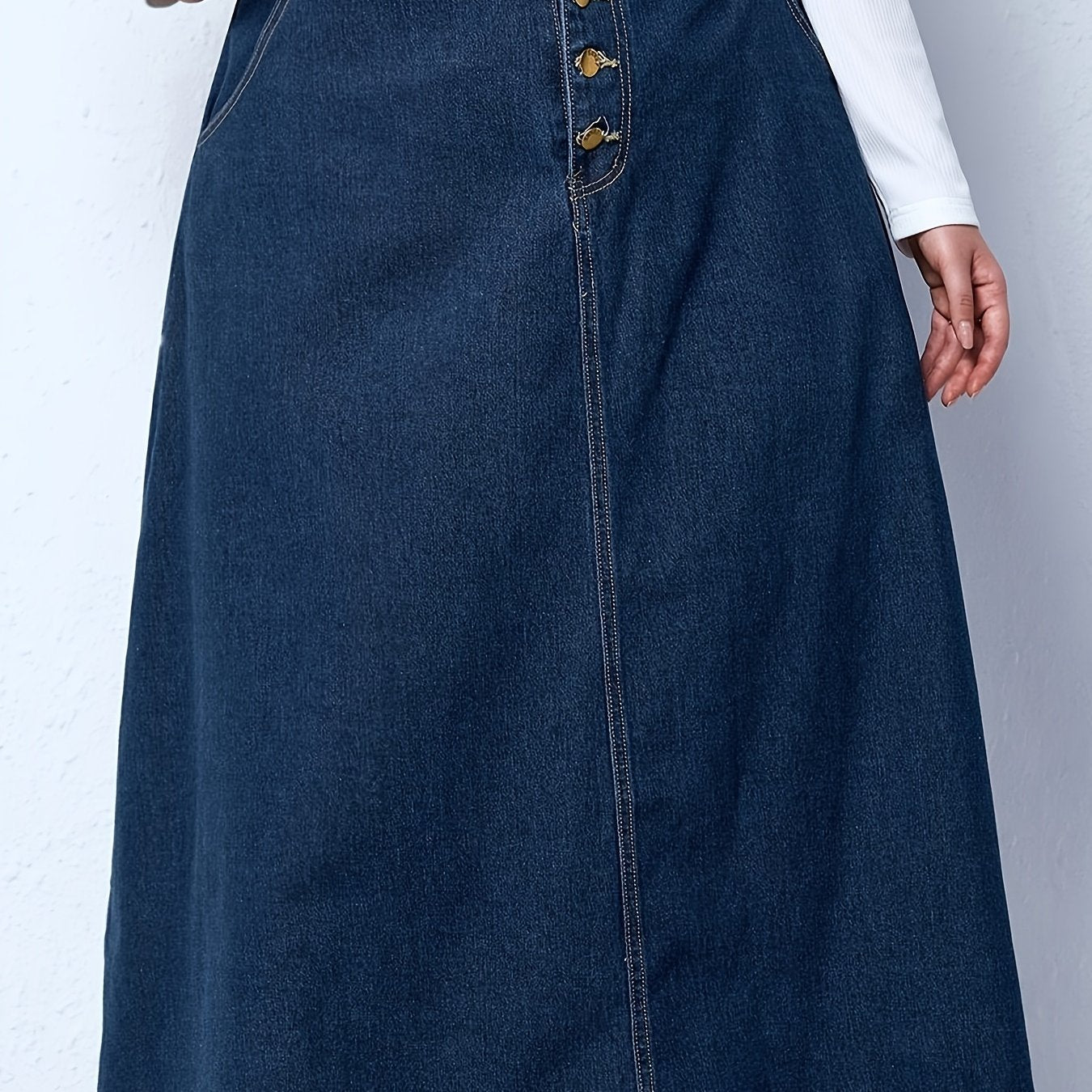 Preppy Denim Skirt High Rise Loose Fit With Pockets