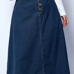 Preppy Denim Skirt High Rise Loose Fit With Pockets
