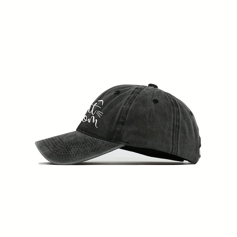 Cat Mom Baseball Cap Cotton Distressed Dad Hat for Women