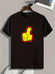 Thumb Up Pattern Print Men's Comfy Sports T shirt Graphic Tee