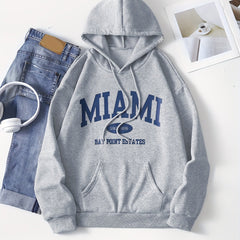 Miami Print Kangaroo Pockets Hoodie Spring & Fall Women's Clothing